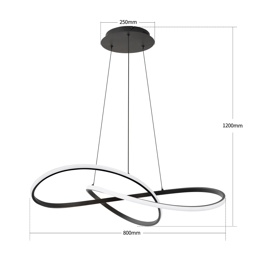 Brilagi - INFINITY LED полилей на кабел с възможност за димиране LED/80W/230V 3000-6000K 80x80 cm черен + дистанционно управление