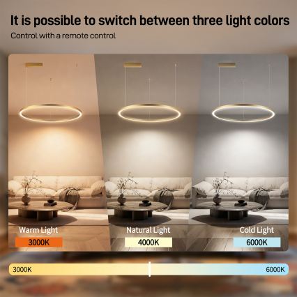 Brilagi - димируем LED полилей на кабел PORTOFINO, LED/60W/230V, 3000-6000K, Ø 80 см, златен + дистанционно управление