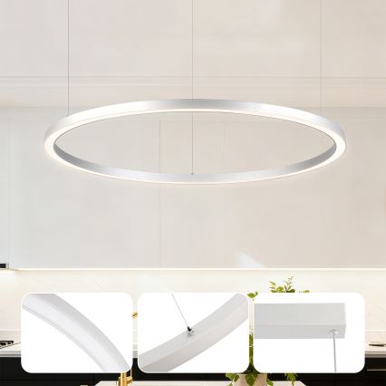 Brilagi - Димируем LED полилей на кабел PORTOFINO LED/60W/230V 3000-6000K с диаметър 80 см, сребрист + дистанционно управление