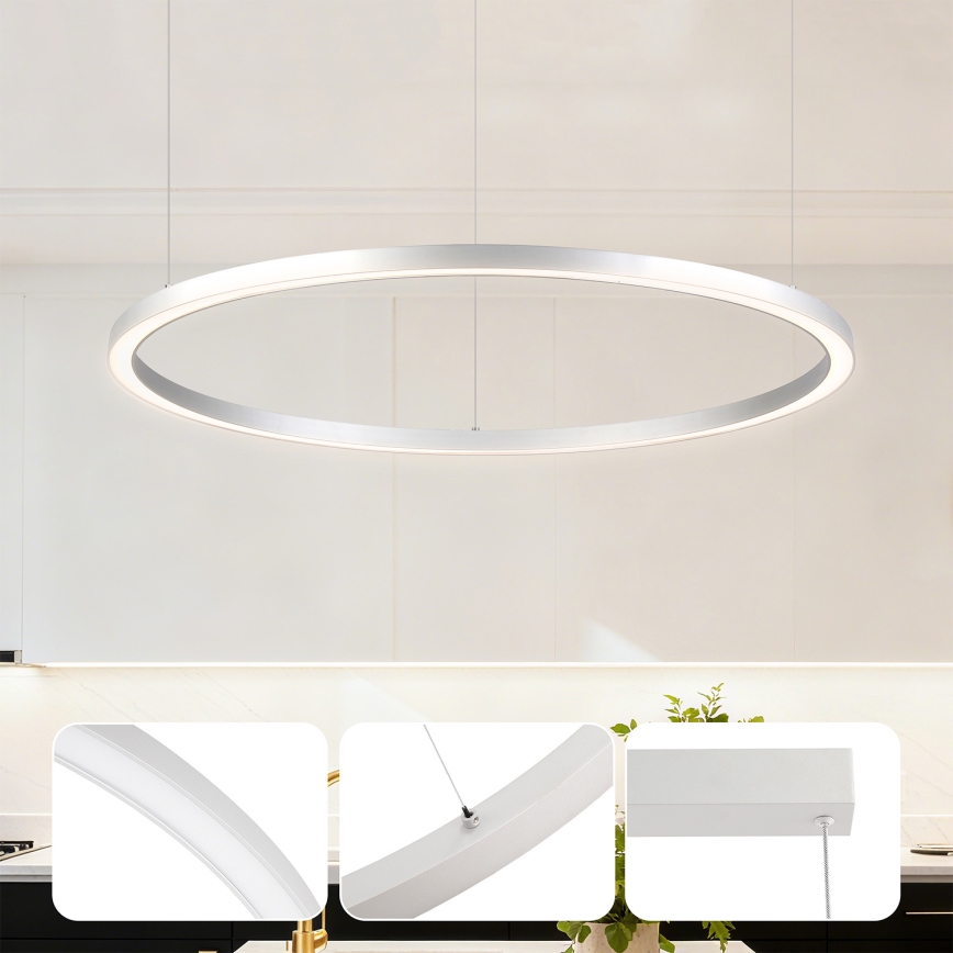 Brilagi - Димируем LED полилей на кабел PORTOFINO LED/60W/230V 3000-6000K с диаметър 80 см, сребрист + дистанционно управление