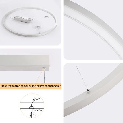 Brilagi - Димируем LED полилей на кабел PORTOFINO LED/60W/230V 3000-6000K с диаметър 80 см, сребрист + дистанционно управление