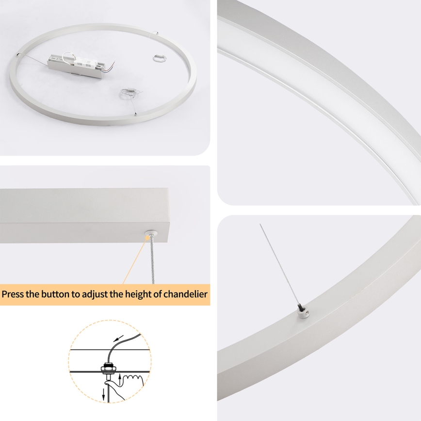 Brilagi - Димируем LED полилей на кабел PORTOFINO LED/60W/230V 3000-6000K с диаметър 80 см, сребрист + дистанционно управление