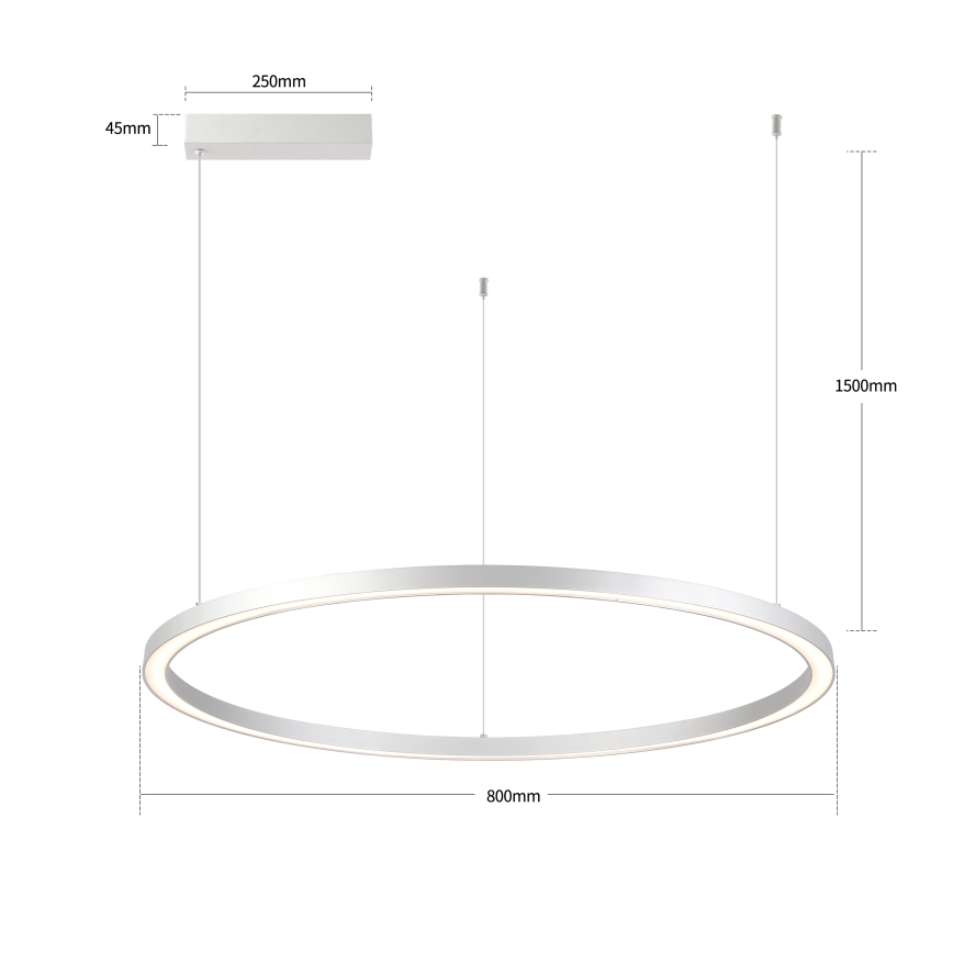 Brilagi - Димируем LED полилей на кабел PORTOFINO LED/60W/230V 3000-6000K с диаметър 80 см, сребрист + дистанционно управление