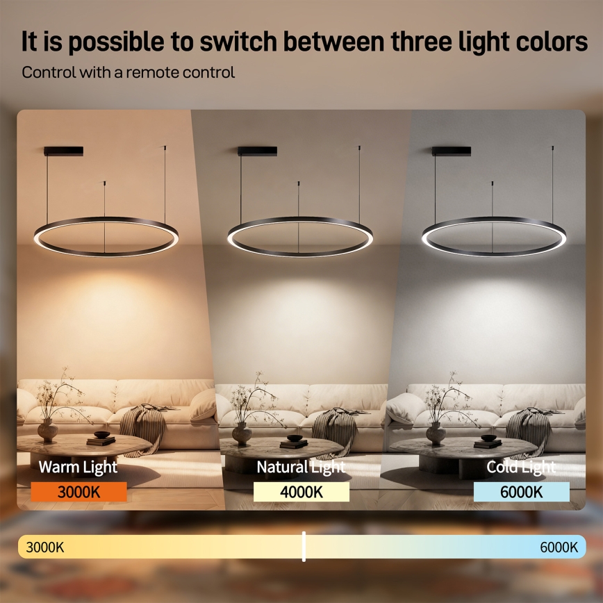 Brilagi - Димируем LED полилей на кабел PORTOFINO LED/60W/230V 3000-6000K диам. 80 см черен + дистанционно управление
