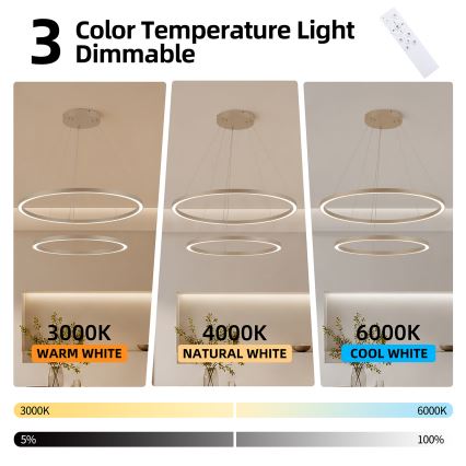 Brilagi - Димируем LED висящ полилей на кабел PORTOFINO LED/98W/230V 3000-6000K Ø 80 см бежов + дистанционно управление