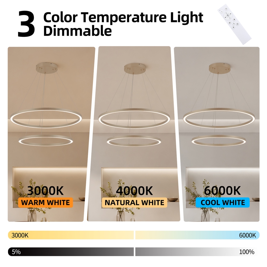 Brilagi - Димируем LED висящ полилей на кабел PORTOFINO LED/98W/230V 3000-6000K Ø 80 см бежов + дистанционно управление