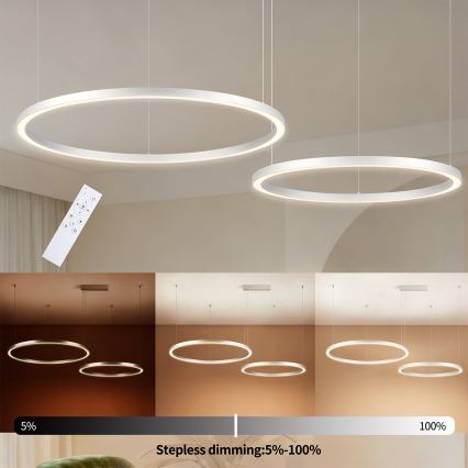 Brilagi - Димируема LED люстра на кабел PORTOFINO LED/98W/230V 3000-6000K сребриста + дистанционно управление