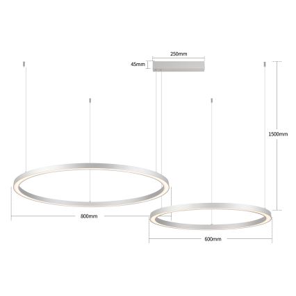 Brilagi - Димируема LED люстра на кабел PORTOFINO LED/98W/230V 3000-6000K сребриста + дистанционно управление