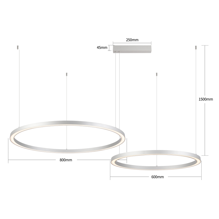 Brilagi - Димируема LED люстра на кабел PORTOFINO LED/98W/230V 3000-6000K сребриста + дистанционно управление