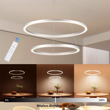 Brilagi - Димируем LED полилей на кабел PORTOFINO LED/98W/230V 3000-6000K Ø 80 см сребрист + дистанционно управление