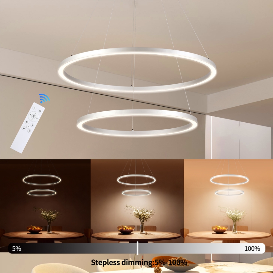 Brilagi - Димируем LED полилей на кабел PORTOFINO LED/98W/230V 3000-6000K Ø 80 см сребрист + дистанционно управление