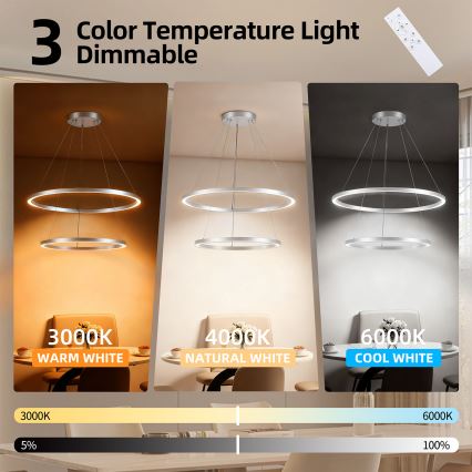 Brilagi - Димируем LED полилей на кабел PORTOFINO LED/98W/230V 3000-6000K Ø 80 см сребрист + дистанционно управление