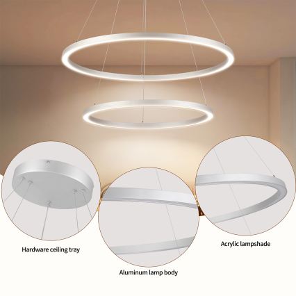 Brilagi - Димируем LED полилей на кабел PORTOFINO LED/98W/230V 3000-6000K Ø 80 см сребрист + дистанционно управление