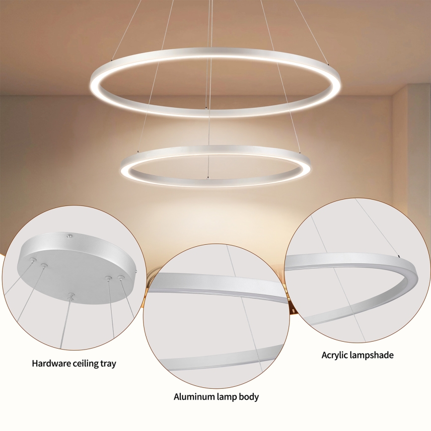 Brilagi - Димируем LED полилей на кабел PORTOFINO LED/98W/230V 3000-6000K Ø 80 см сребрист + дистанционно управление