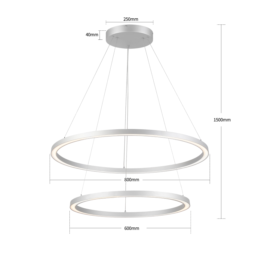 Brilagi - Димируем LED полилей на кабел PORTOFINO LED/98W/230V 3000-6000K Ø 80 см сребрист + дистанционно управление