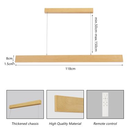 Brilagi - LED димируем полилей на кабел SLIMLINE LED/40W/230V 3000-6000K декор дъб + дистанционно управление