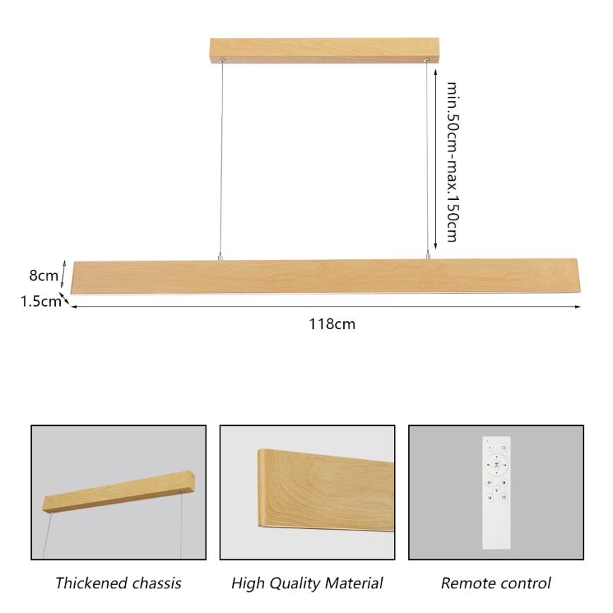 Brilagi - LED димируем полилей на кабел SLIMLINE LED/40W/230V 3000-6000K декор дъб + дистанционно управление