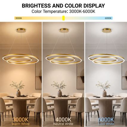 BRILAGI - димируем LED полилей на кабел TWISTER LED/105W/230V 3000-6000K Ø 100 см, златен + дистанционно управление