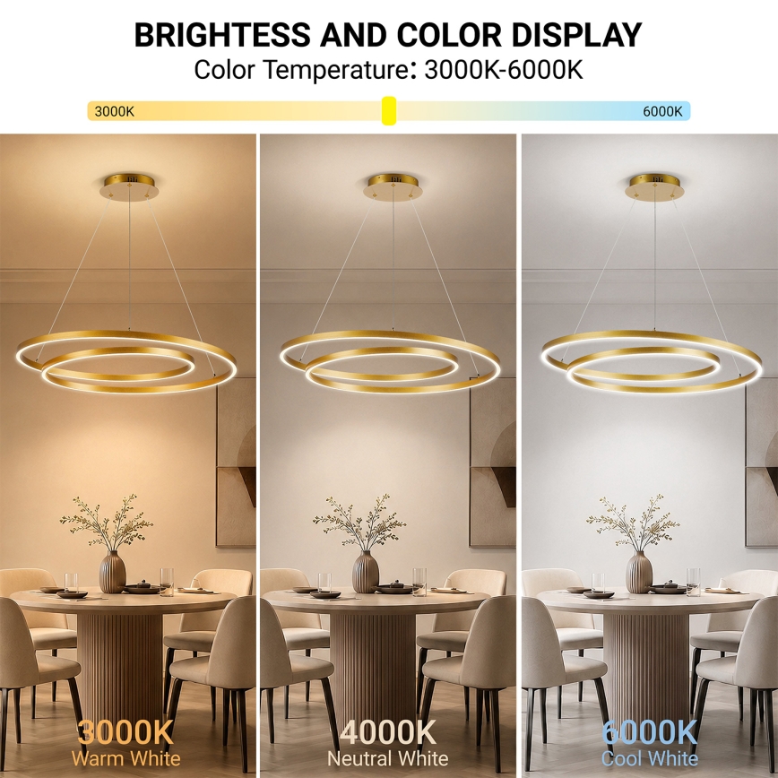 BRILAGI - димируем LED полилей на кабел TWISTER LED/105W/230V 3000-6000K Ø 100 см, златен + дистанционно управление