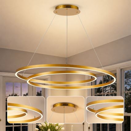 BRILAGI - димируем LED полилей на кабел TWISTER LED/105W/230V 3000-6000K Ø 100 см, златен + дистанционно управление