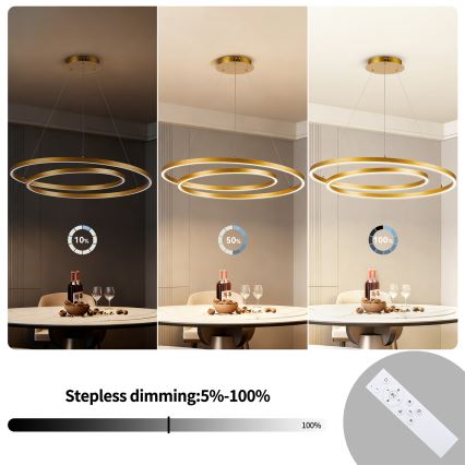 BRILAGI - димируем LED полилей на кабел TWISTER LED/105W/230V 3000-6000K Ø 100 см, златен + дистанционно управление