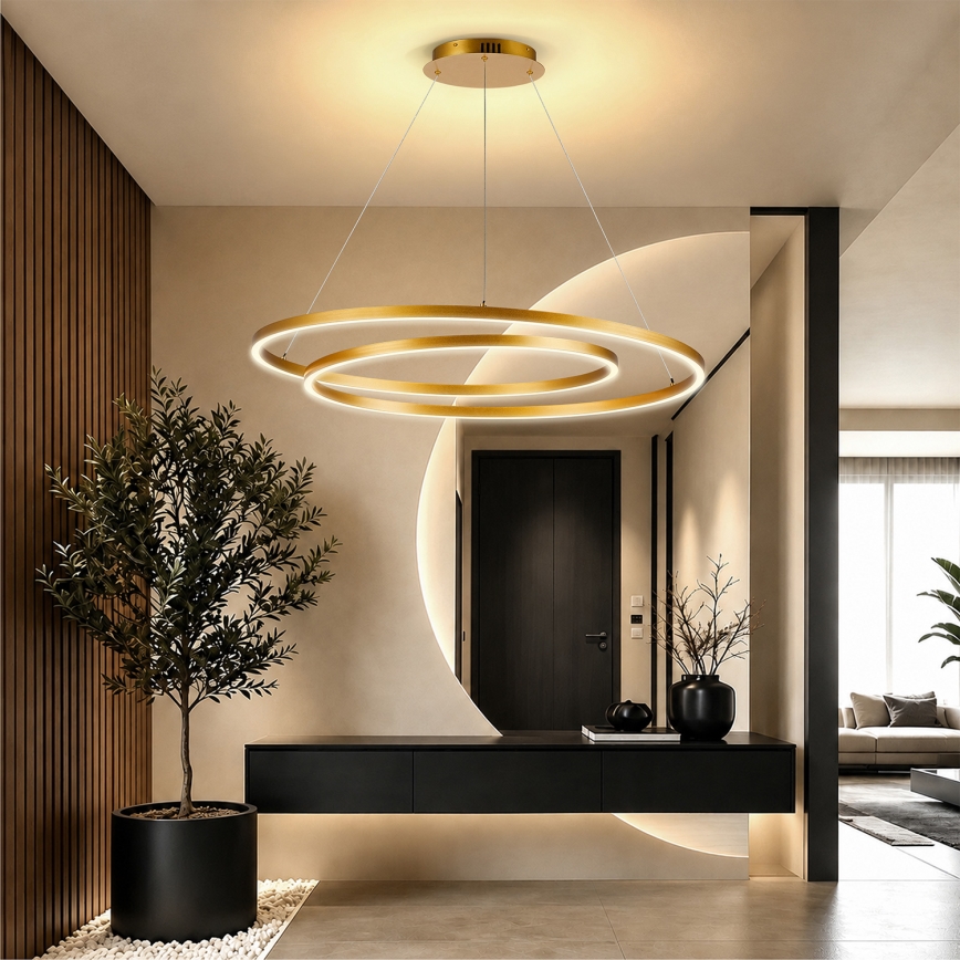 BRILAGI - димируем LED полилей на кабел TWISTER LED/105W/230V 3000-6000K Ø 100 см, златен + дистанционно управление