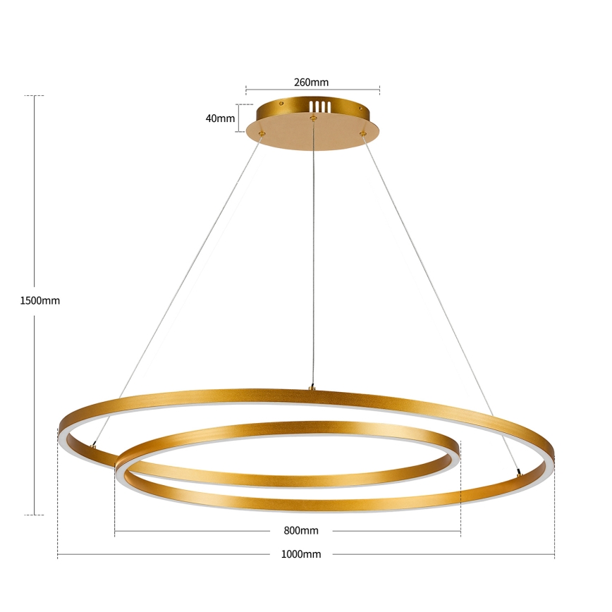BRILAGI - димируем LED полилей на кабел TWISTER LED/105W/230V 3000-6000K Ø 100 см, златен + дистанционно управление