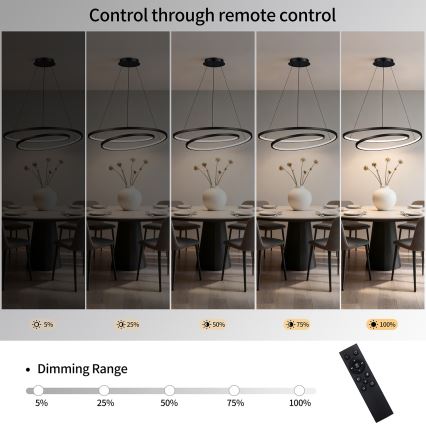 Brilagi - LED димируем полилей на кабел TWISTER LED/105W/230V 3000-6000K Ø 100 cm черен + дистанционно управление