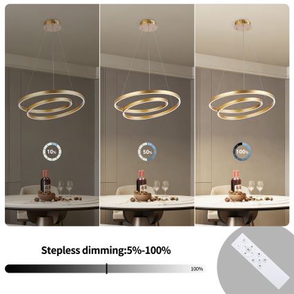 Brilagi - LED полилей на кабел TWISTER с възможност за димиране LED/48W/230V 3000-6000K Ø 50 см, златист + дистанционно управление