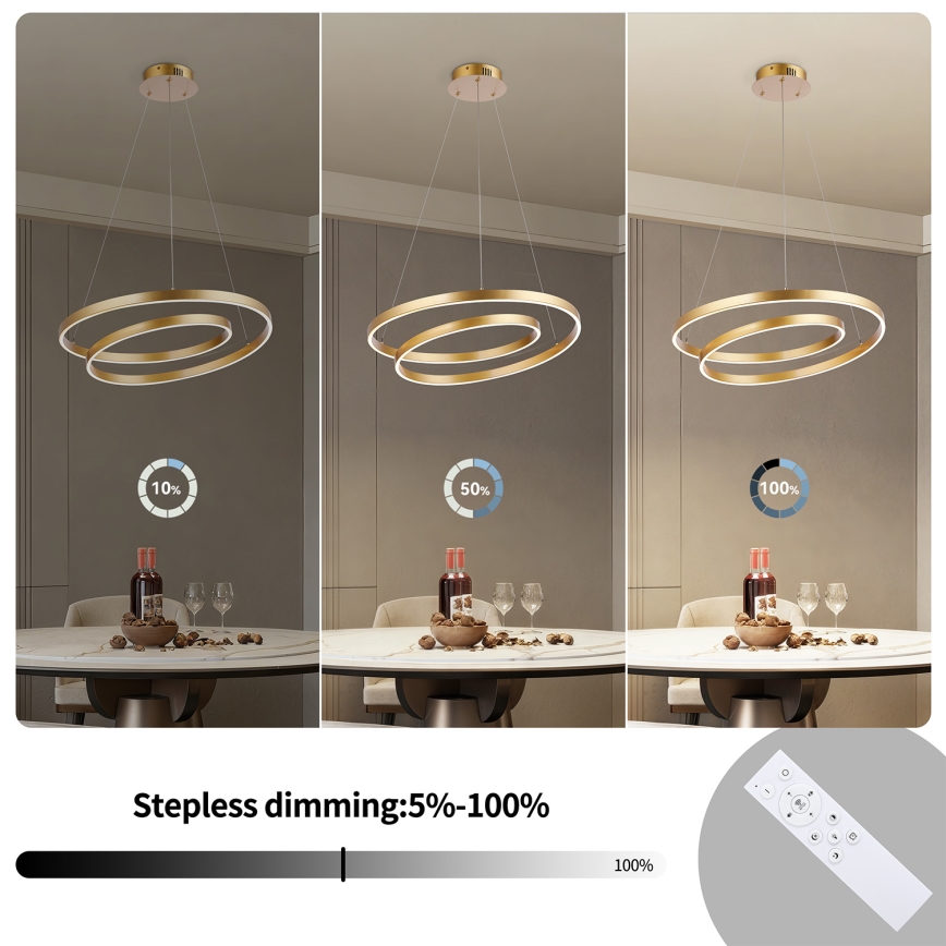 Brilagi - LED полилей на кабел TWISTER с възможност за димиране LED/48W/230V 3000-6000K Ø 50 см, златист + дистанционно управление