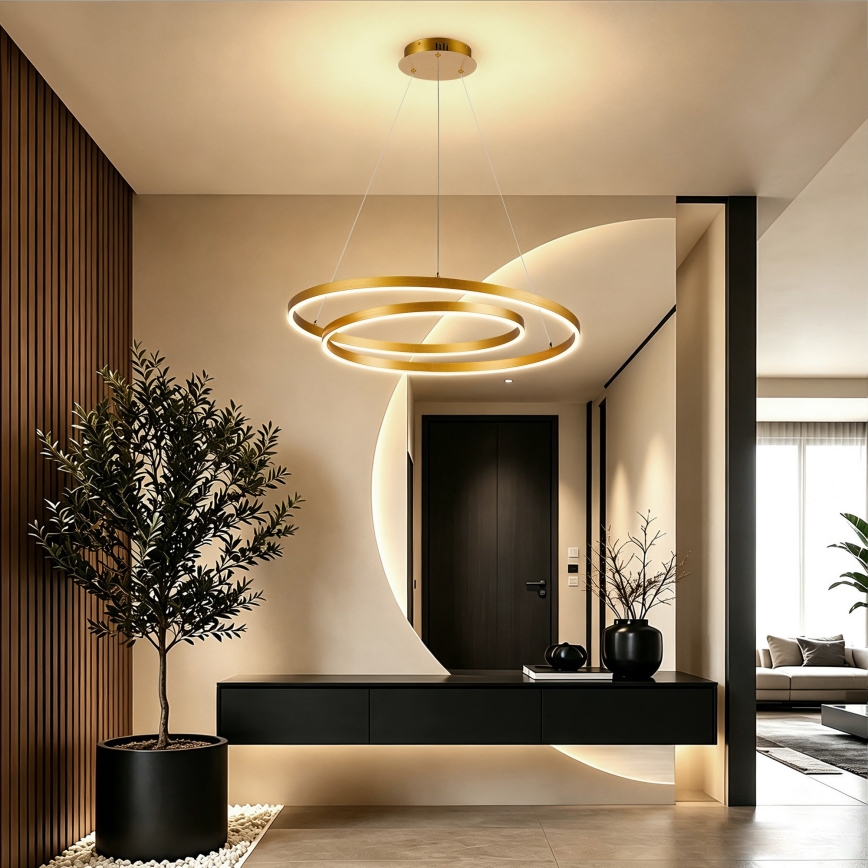 BRILAGI - LED полилей на кабел TWISTER с възможност за димиране LED/75W/230V 3000-6000K Ø 70 cm златист + дистанционно управление