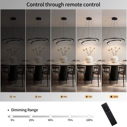 Brilagi - Димиращ полилей на кабел TWISTER LED/75W/230V 3000-6000K Ø 70 cm черен + дистанционно управление