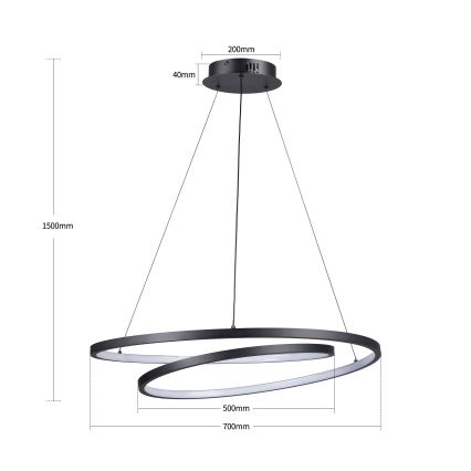 Brilagi - Димиращ полилей на кабел TWISTER LED/75W/230V 3000-6000K Ø 70 cm черен + дистанционно управление