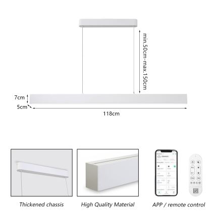 Brilagi - LED Димируем пендел SLEEKLINE SMART LED/40W/230V 3000-6000K Wi-Fi Tuya бял + дистанционно управление