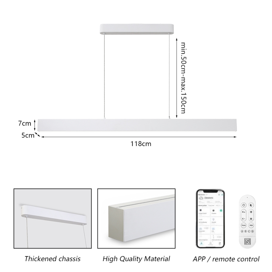 Brilagi - LED Димируем пендел SLEEKLINE SMART LED/40W/230V 3000-6000K Wi-Fi Tuya бял + дистанционно управление