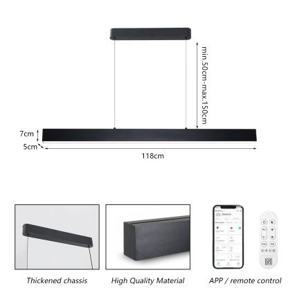 Brilagi - LED Димируем пендел SLEEKLINE SMART LED/40W/230V 3000-6000K Wi-Fi Tuya черен + дистанционно управление