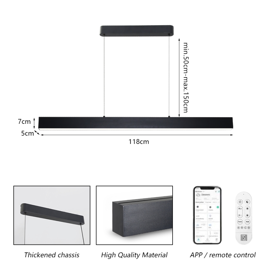 Brilagi - LED Димируем пендел SLEEKLINE SMART LED/40W/230V 3000-6000K Wi-Fi Tuya черен + дистанционно управление