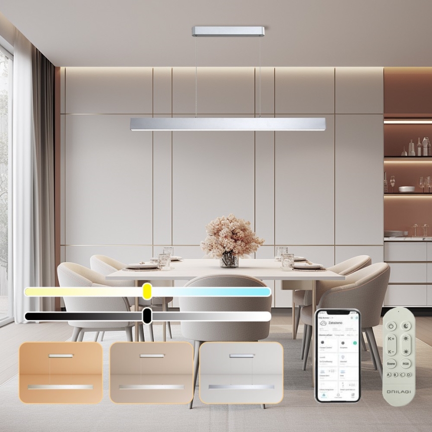 Brilagi - LED Димируем пендел SLEEKLINE SMART LED/40W/230V 3000-6000K Wi-Fi Tuya сребрист + дистанционно управление