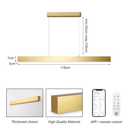 Brilagi - LED Димируем пендел SLEEKLINE SMART LED/40W/230V 3000-6000K Wi-Fi Tuya златист + дистанционно управление