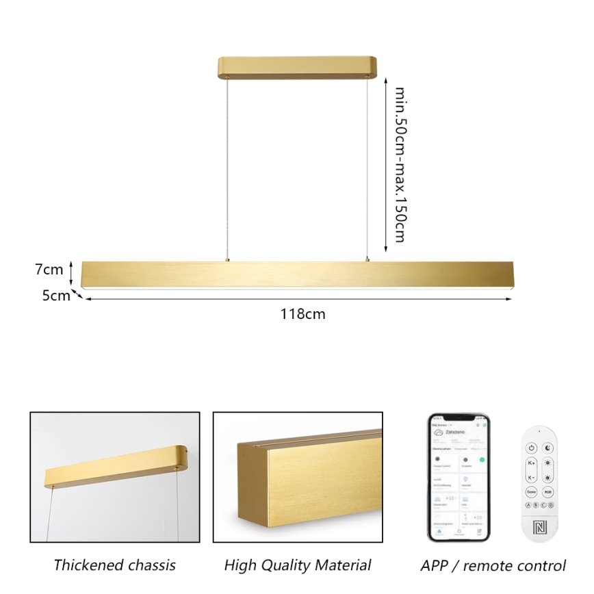 Brilagi - LED Димируем пендел SLEEKLINE SMART LED/40W/230V 3000-6000K Wi-Fi Tuya златист + дистанционно управление
