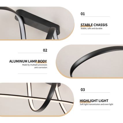 Brilagi - LED димируема плафонна лампа TWISTER LED/60W/230V 3000-6000K черна + дистанционно управление