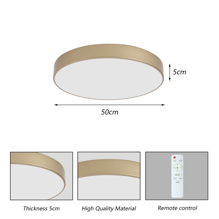 Brilagi - Димируем LED таванен плафон POOL LED/60W/230V 3000-6000K Ø 50 см златист + дистанционно управление