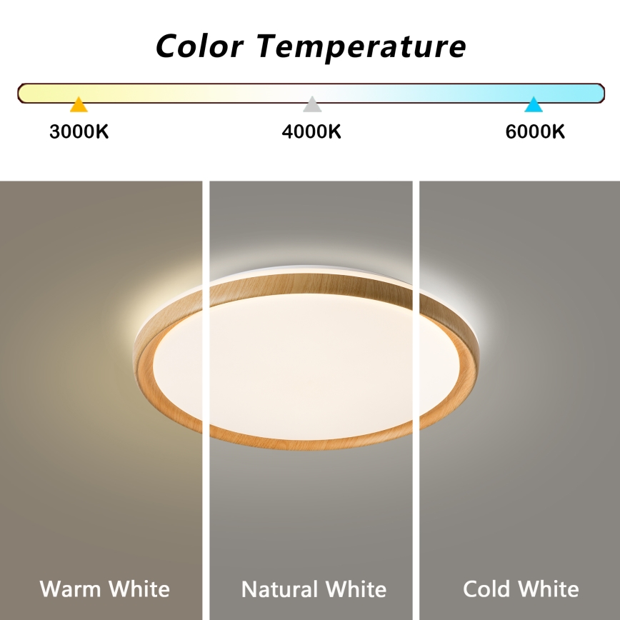 Brilagi - димируемо LED таванно осветително тяло RIVO LED/72W/230V 3000-6000K с дървесен декор, диаметър 50 см + дистанционно управление