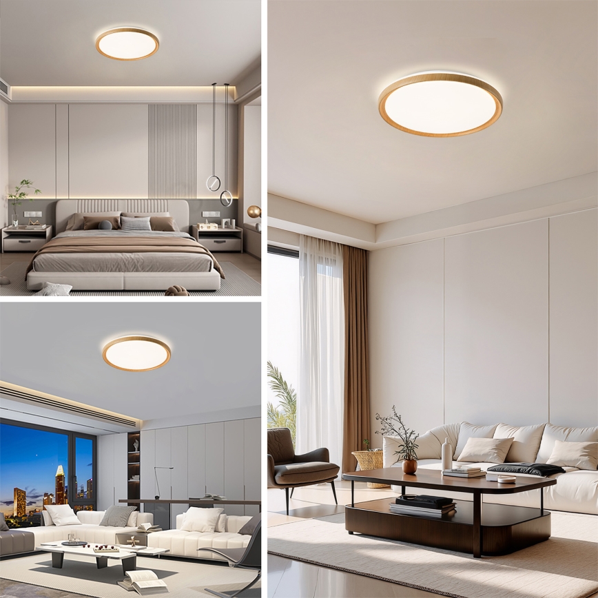 Brilagi - димируемо LED таванно осветително тяло RIVO LED/72W/230V 3000-6000K с дървесен декор, диаметър 50 см + дистанционно управление