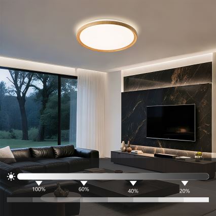 Brilagi - димируемо LED таванно осветително тяло RIVO LED/72W/230V 3000-6000K с дървесен декор, диаметър 50 см + дистанционно управление