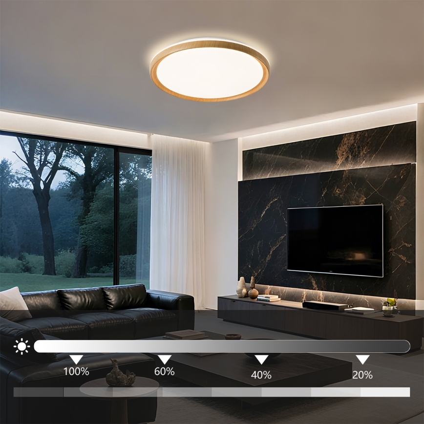 Brilagi - димируемо LED таванно осветително тяло RIVO LED/72W/230V 3000-6000K с дървесен декор, диаметър 50 см + дистанционно управление