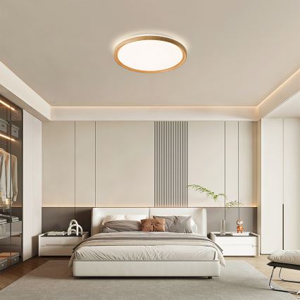 Brilagi - димируемо LED таванно осветително тяло RIVO LED/72W/230V 3000-6000K с дървесен декор, диаметър 50 см + дистанционно управление