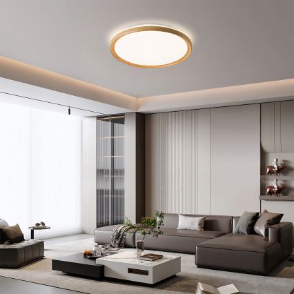 Brilagi - димируемо LED таванно осветително тяло RIVO LED/72W/230V 3000-6000K с дървесен декор, диаметър 50 см + дистанционно управление