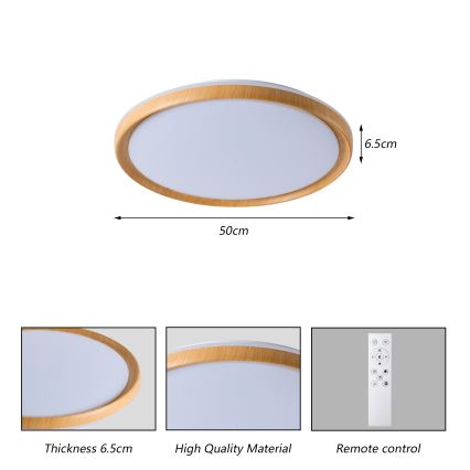 Brilagi - димируемо LED таванно осветително тяло RIVO LED/72W/230V 3000-6000K с дървесен декор, диаметър 50 см + дистанционно управление