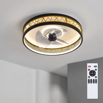 Brilagi - LED димируем таванен вентилатор LED/34W/230V 50 см черен/златист + дистанционно управление